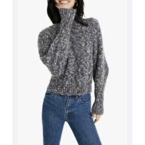 Madewell‎ Pleated Shoulder Balloon Sleeve Blue Chunky Knit Sweater Small